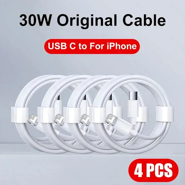 PD3.0 20W snabbladdningsdatakabel för iPhone 14/13/12 Pro Max, AirPods och iPad, USB Type-C till Lightning-adapter, 4-pack, 1 meter vardera.
