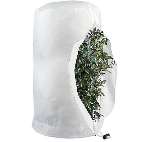 Frostbeskyttelsesposer for planter, gjenbrukbare plantebeskyttelsesposer med snøring, hagefleeceposer vinter White_xx