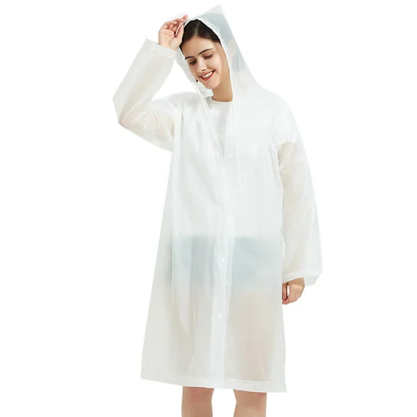 Lightweight Ventilated EVA Rain Poncho Waterproof Raincoat for Outdoor Travel Camping White