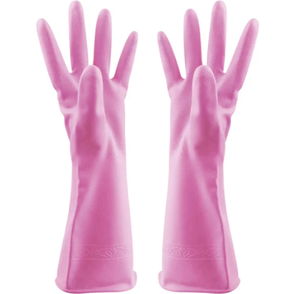 Rosa (75g)-s-Dame vaskehansker fortykning PVC husholdningsrengjøring vanntett håndbeskytter latex holdbar vaske klesbørste bolle eik