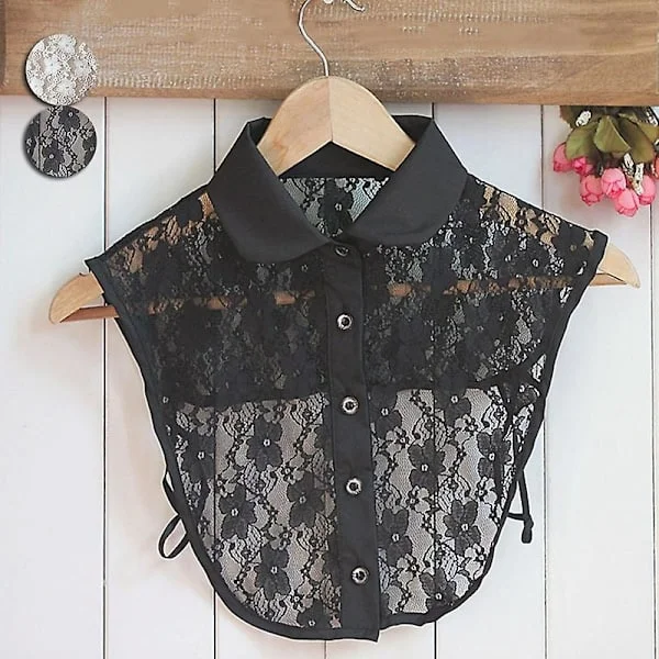 Dam Skjorta Falsk Krage Vintage Avtagbar Spetskrage Blus Topp Tröja Falska Kragar Halsband Dam