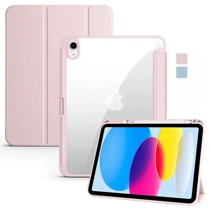 AliExpress - Für iPad 10. Generation Hülle mit Stifthalter, dreifach faltbar, Acryl, klare Rückseite, harte Abdeckung für iPad 10.2 9.7 Air 5 11 iPad 