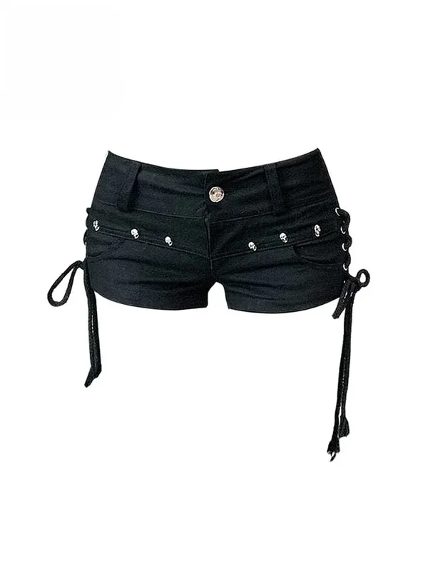 AliExpress - Damen schwarze Gothic Denim Shorts Vintage ästhetische koreanische Jeans shorts mit niedriger Taille Harajuku Y2k Cowboy kurze Hosen 