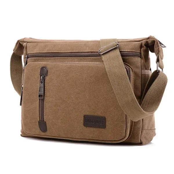 Canvas men's bag, fashionable and casual men's shoulder bag, outdoor sports large capacity briefcase, crossbody backpack, new trend brown brown