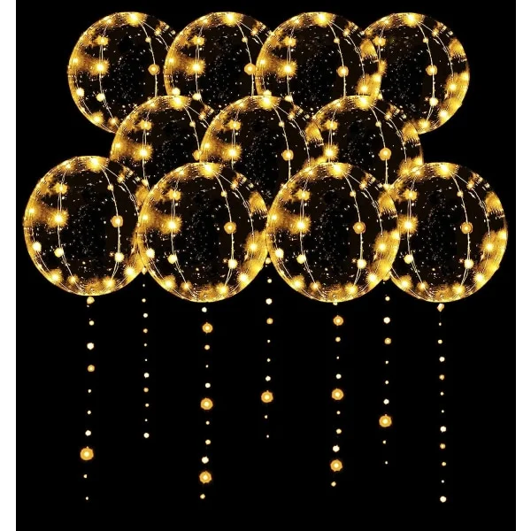 LED-balloner 10-pak, lysende balloner 20 tommer klare helium bobo balloner, glødende bobbelballoner med lyskæder til Valentinsdag