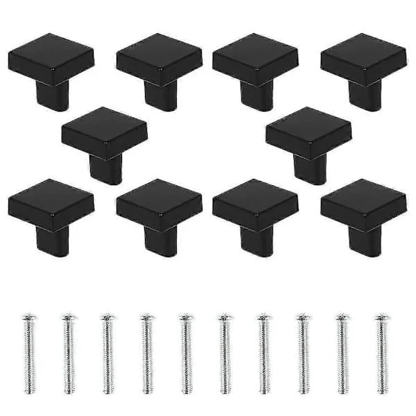 Set of 10 Black Door Knobs Solid Brass Square Cabinet Knobs Vintage Kitchen Cabinet Knobs With Screws For Cabinets Wardrobes Drawers (black)