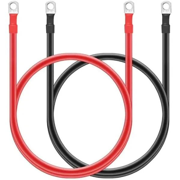 /EA/2 stk. 5AWG batterikabel i ren kobber med 10 mm (3/8") terminaler til solceller, autocamper, bil, båd, kraftig kabel 50 cm