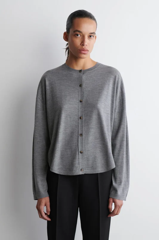 COS Women's Circle-Cut Merino Wool Cardigan in Grey