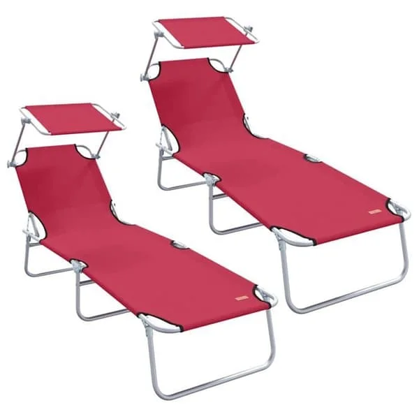 Modern chaise longue - vidaXL - Röd - Polyester - 58x188x77 cm - Justerbart ryggstöd - Fällbar funktion