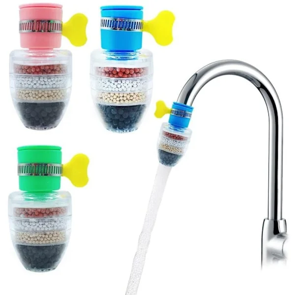 Multi-layer Water Filter with Fine Filtration - 4-pack Activated Carbon Filter for Home and Kitchen (2 Blue, 1 Green, 1 Pink)