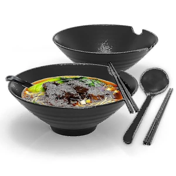 6-delars Ramen Skål Set Med 1000ml Fyllnadsmängd - Traditionellt Japanskt Porslin Set Med Ätpinnar