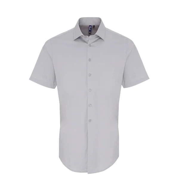 Premier Mens Poplin Stretch Short-Sleeved Shirt XS Silver
