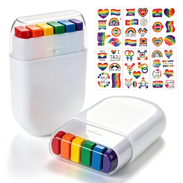 2-pakning regnbue Pride ansiktsmaling sett med Pride tatoveringer - Levende LHBTQ+ ansikts- og kroppssminkestift, hudvennlig og enkel å påføre for 