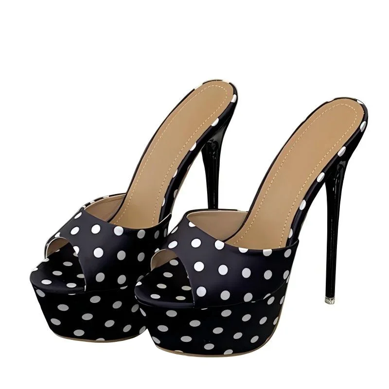 AliExpress - Liyke Sexy 16CM Super High Heels Slippers Women Summer Peep Toe Polka Dot Silk Platform Sandals Stiletto Woman Party Dress Shoes