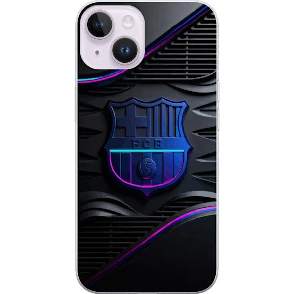 Kompatibelt Mobildeksel til Apple iPhone 15 Plus Mørkeblått emblem med neoninspirerte detaljer og sportslig design for en moderne følelse