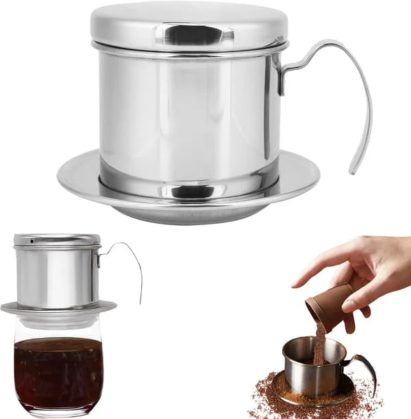 Vietnamese Coffee Pot, 100ml 1 Cup Stainless Steel Vietnamese Coffee Filter, Reusable Coffee Press for Home, Office, Cafe, Restaurant