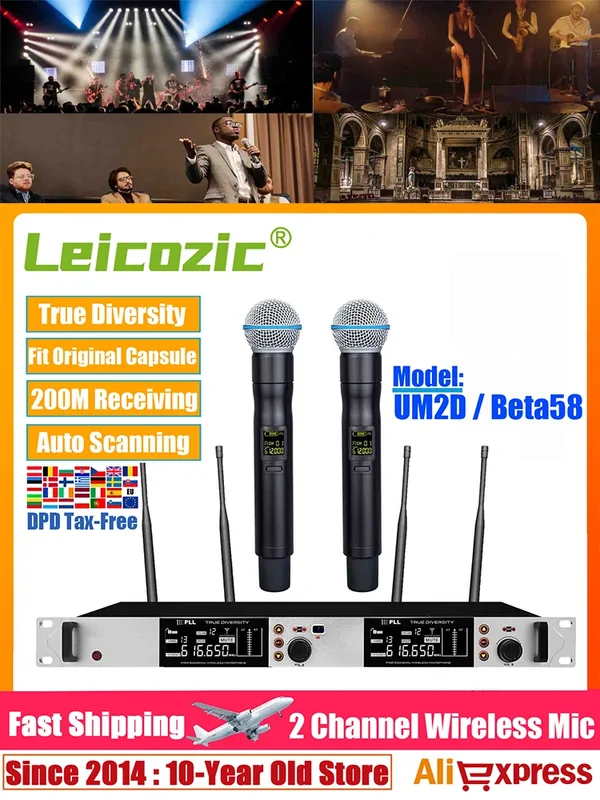 AliExpress - Leicozic UM2D 500/600Mhz véritable diversité système de Microphone de scène Microphone dynamique Beta58 casque à revers Microfon micro à 