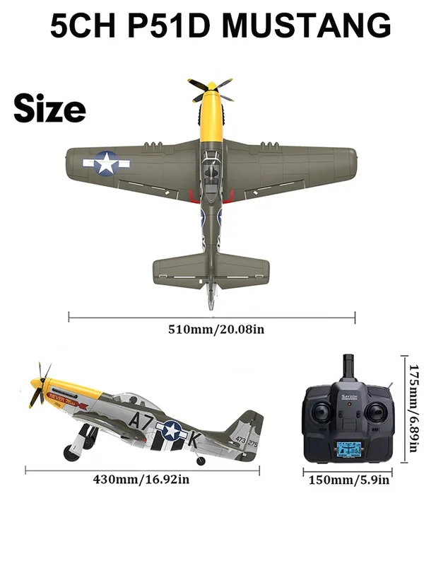 AliExpress - Avion RC 5CH 3D/6G avion RC à voilure fixe 2.4GHz P51D Mustang RTF pour adultes débutants facile à voler chasseur sans brosse amovible