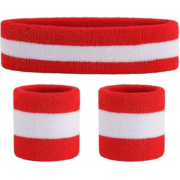 Svettband Set Sport Pannband Randiga Svettband Frotté Sport Träning Basket Armband Pannband Fukttransporterande Svettabsorberande Huvud