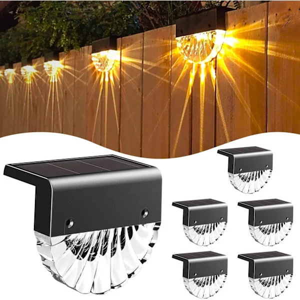 Solcelledrevet utendørs hagelys, LED utendørs vegglys, 6-pakning varm hvit + RGB-farge, solcellegjerdelys for vegg, gjerde, terrasse