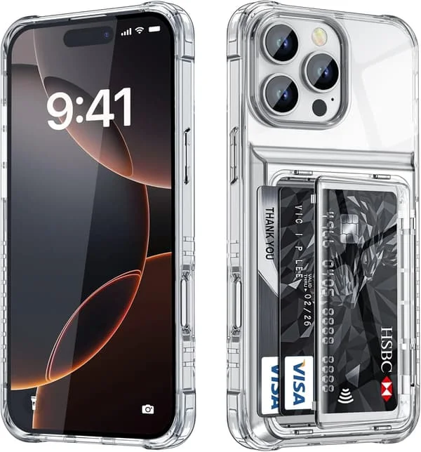 För iPhone 16 Pro Max Plånboksfodral Genomskinligt Kreditkortsfack Flipskydd Stöttåligt Skyddsfodral Hårt Skal Transparent iPhone 16 Pro Max