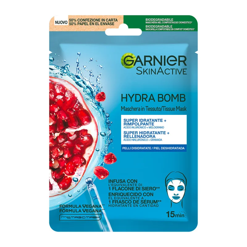 Garnier Skin Active Maschera in Tessuto Hydra Bomb Idratante Energizzante - Maschera Idratante viso