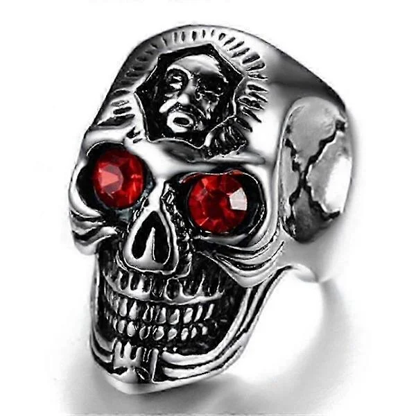 2025 Halloween Kranie Ring Retro Revnet Spøgelseshoved Ring Rock Indlagt Rubin Herrering