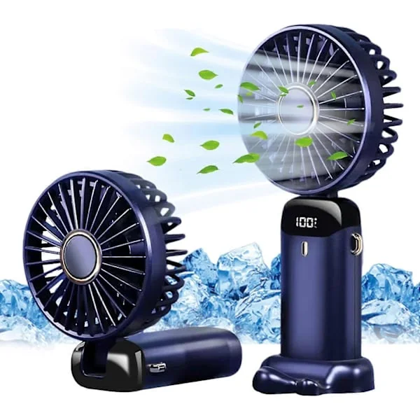Handheld Fan, Portable Handheld USB Rechargeable Fan with 5 Speeds, Battery Operated Mini Fan Foldable Desk Fan