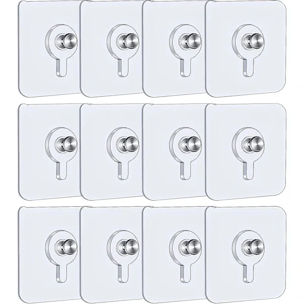 12 st Självhäftande Väggkrokar för Bilder, 5,5 X 5,5 Cm Bildkrokar Utan Att Borra Med Avtagbara Skruvar, Genomskinliga Självhäftande Tavelkrokar För .