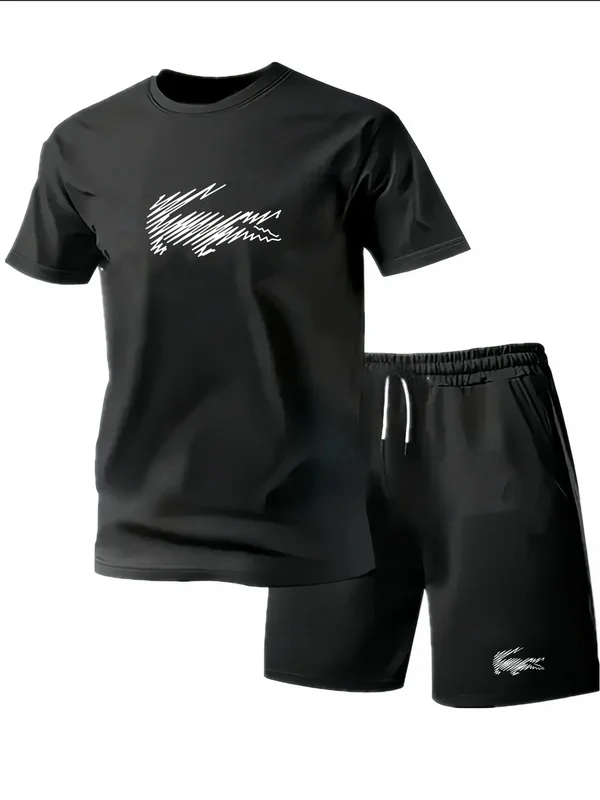 AliExpress - Ensemble de vêtements de sport pour homme en deux pièces, t-shirt à manches courtes et pantalon, vêtements de sport pour la course à pied