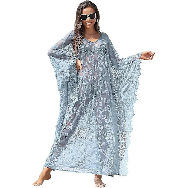 [LCS] Strandovertræk Boho Blonde Kimono Plus Size Bikini Kåbe Badedragt Til Kvinder Ensfarvet-MXBC