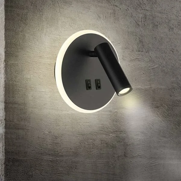 Bedside Lamp LED Wall Lamp Hotel Indoor Wall Lamps Bed Hallway Wall Lamp with Switch Black 3W + 9W (Round) [Energy Class A+]-