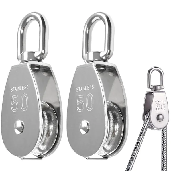 2 stk. Tungt Last Single Hjul M50 Rustfritt Stål Hjul Rulle 360 Grader Svingbart Hjul for Tau Bærelast opptil 400KG