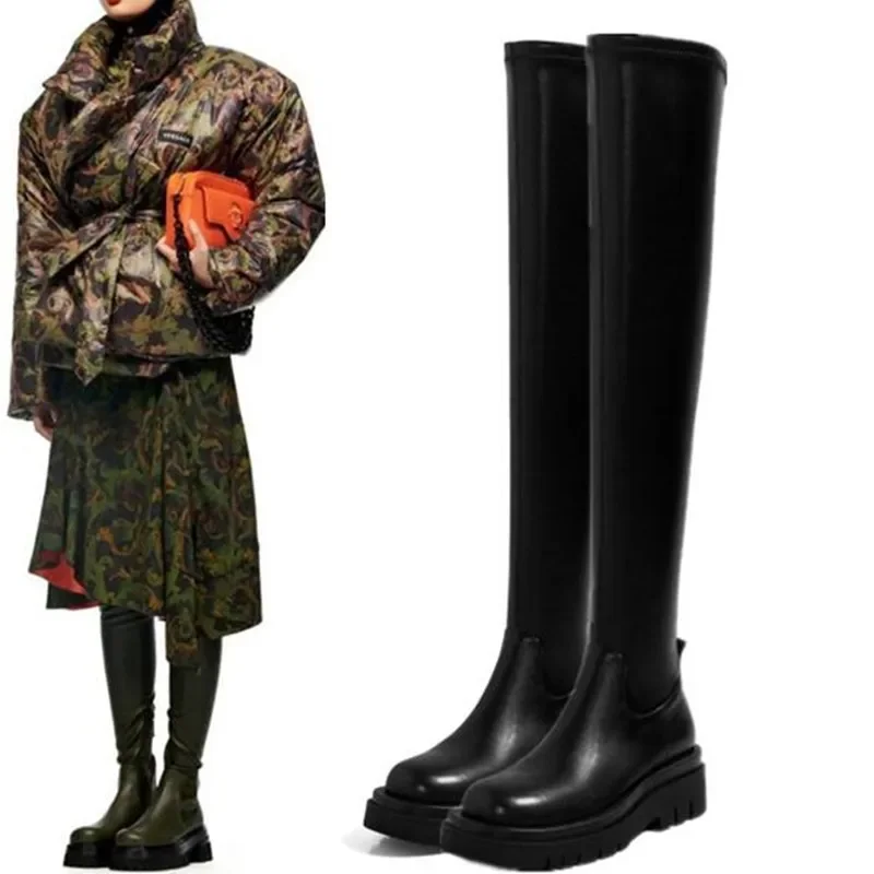 AliExpress - Gladiator Motorräder Overknee Hohe Stiefel Frauen 2022 Winter Neue Plattform Chelsea Weibliche Schuhe Designer Schnee Stretch Botas