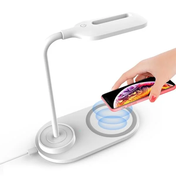 Bordlampe Multifunksjonell Lampe Trådløs Lader Skrivebord Bord LED Trådløs Plate Hurtiglading Soverom (Hvit) Hvit