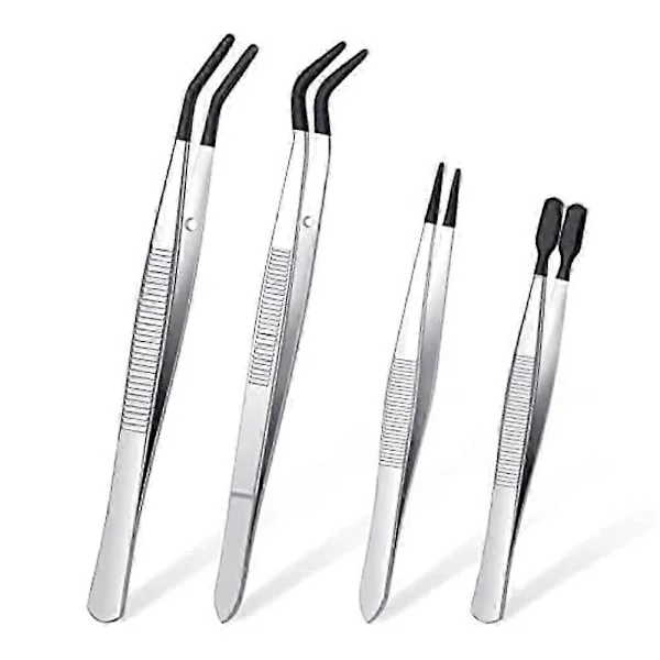 4 Deler Pinsettsett med Gummispisser Pinsett PVC-belagt Pinsett, Gummi Finspiss Pinsett Rubb