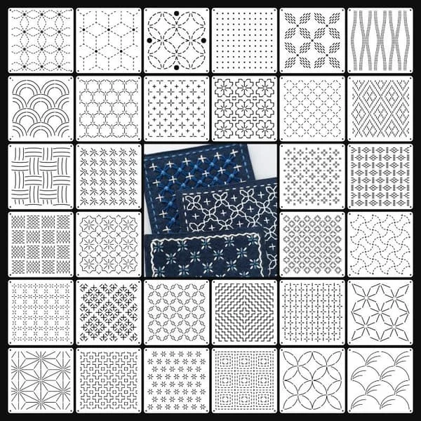 9/32 st Sashiko broderimall DIY Geometrisk lapptäcke Ste 32 st