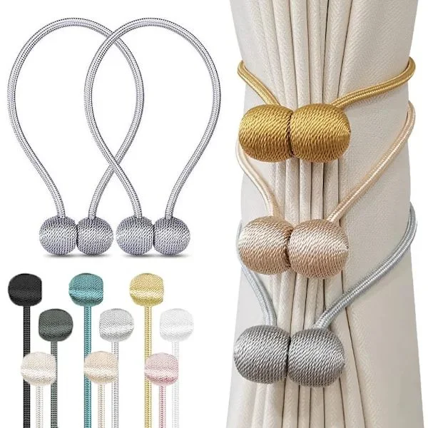 Magnetiske gardinholdere Flettet polyestertau Holdbacks for stue soverom gardiner Lys lilla 2-pakning