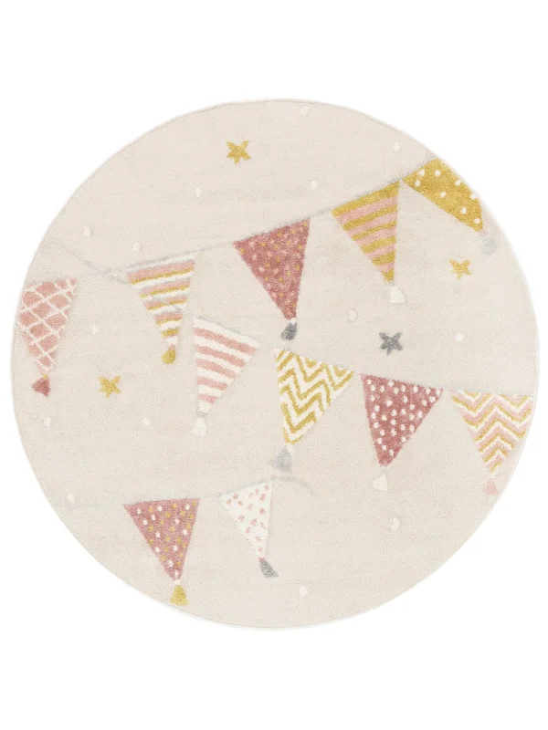 Kinderteppich Celebration Beige/Rosa Rund Klein Oeko-Tex