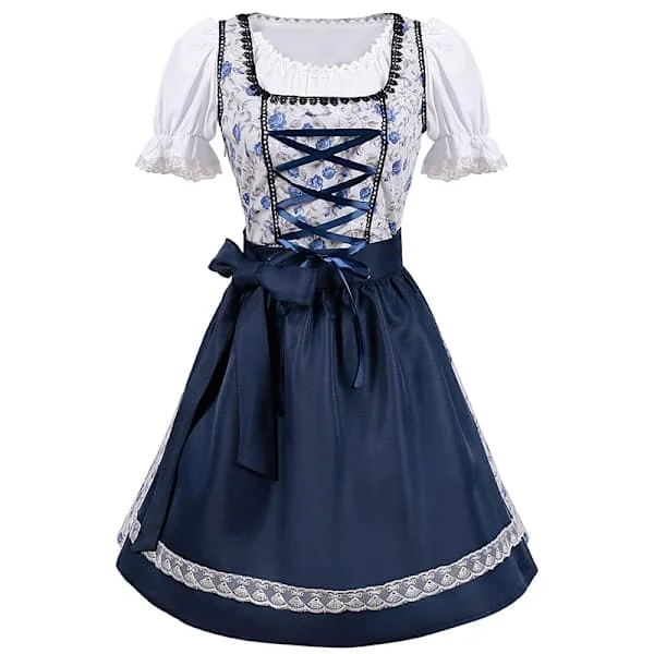 Oktoberfest Kostym Maskerad Kläder Cosplay Maid Kläder V-ringad Klänning Blå blå blå XL XL