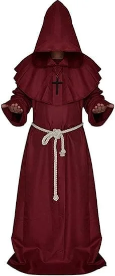 Middelalder Hætteklædt Munk Renæssance Præst Kåbe Cosplay Kostume Rød Størrelse L