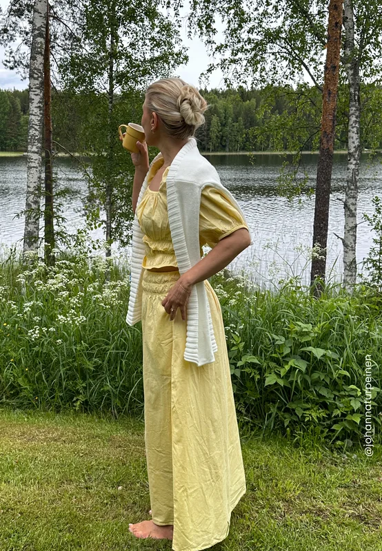 BUBBLEROOM-Smock Waist Maxi Skirt-Yellow