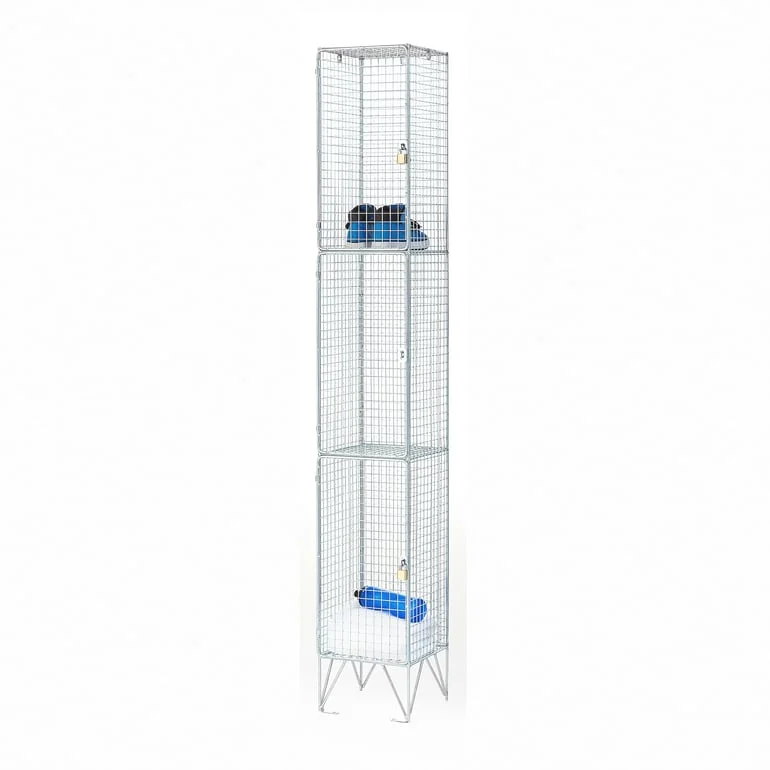 Wire mesh locker, 3 doors, 1980x305x305 mm