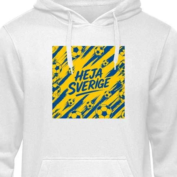 Barn-Hettegenser | Myk Hettegenser for Barn Hvit 12-13 År Gul og blå design med fotballer og Heia Sverige, inspirert av VM 2026 for lidenskapelige fot