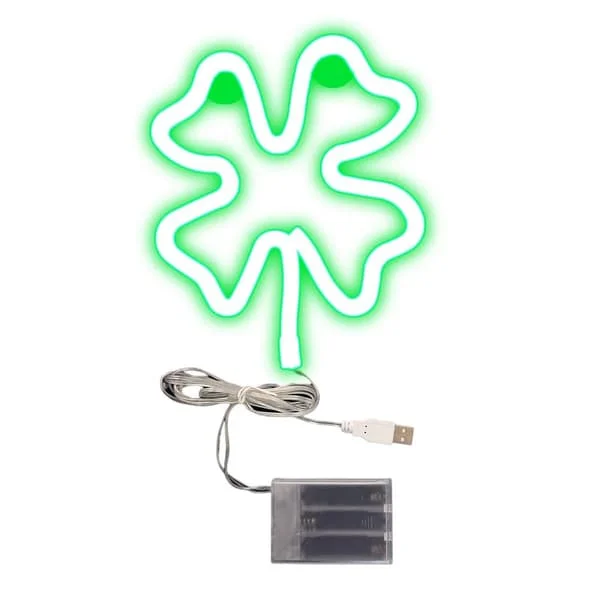 Grön LED Neon Shamrock Lampa St Patricks Day Fönster Väggdekor