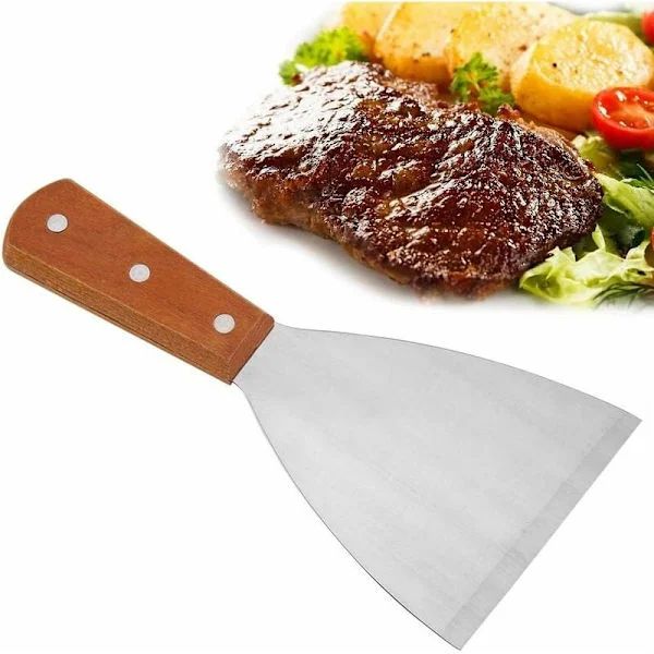 Plancha Spatula, Plancha Skraber Crepe Spatula Grill Palet Plancha Skraber Rustfrit Stål Spatula Grill Spatula til Grillning Kød Teppanyaki Gr
