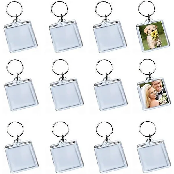 25 stk klare akryl nøkkelringer med foto, firkantet form, fotoramme, nøkkelring, innlegg, personlig nøkkelring, snap-feste, nøkkelringer