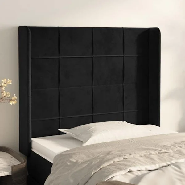 Sänggavel - Exklusivt Hem - Mjuk Sammet - Svart - Justerbar Höjd 93 x 16 x 118/128 cm