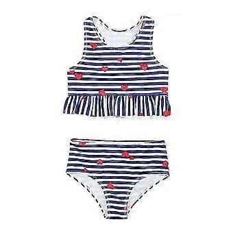 Badedragt til børn, delt badedragt til piger, koreansk stil, stribet, hurtigtørrende, søde piger, højtaljet bikini, flere størrelser tilgængelige (12)