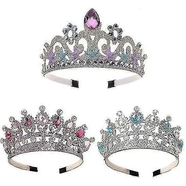 3 stk. Prinsessekrone, Prinsessekroner til piger, Børne Prinsesse Tiara Krone, Prinsesse Guld Krone Tiara, Glitrende Krone Hårbøjle, Til Piger Børne 